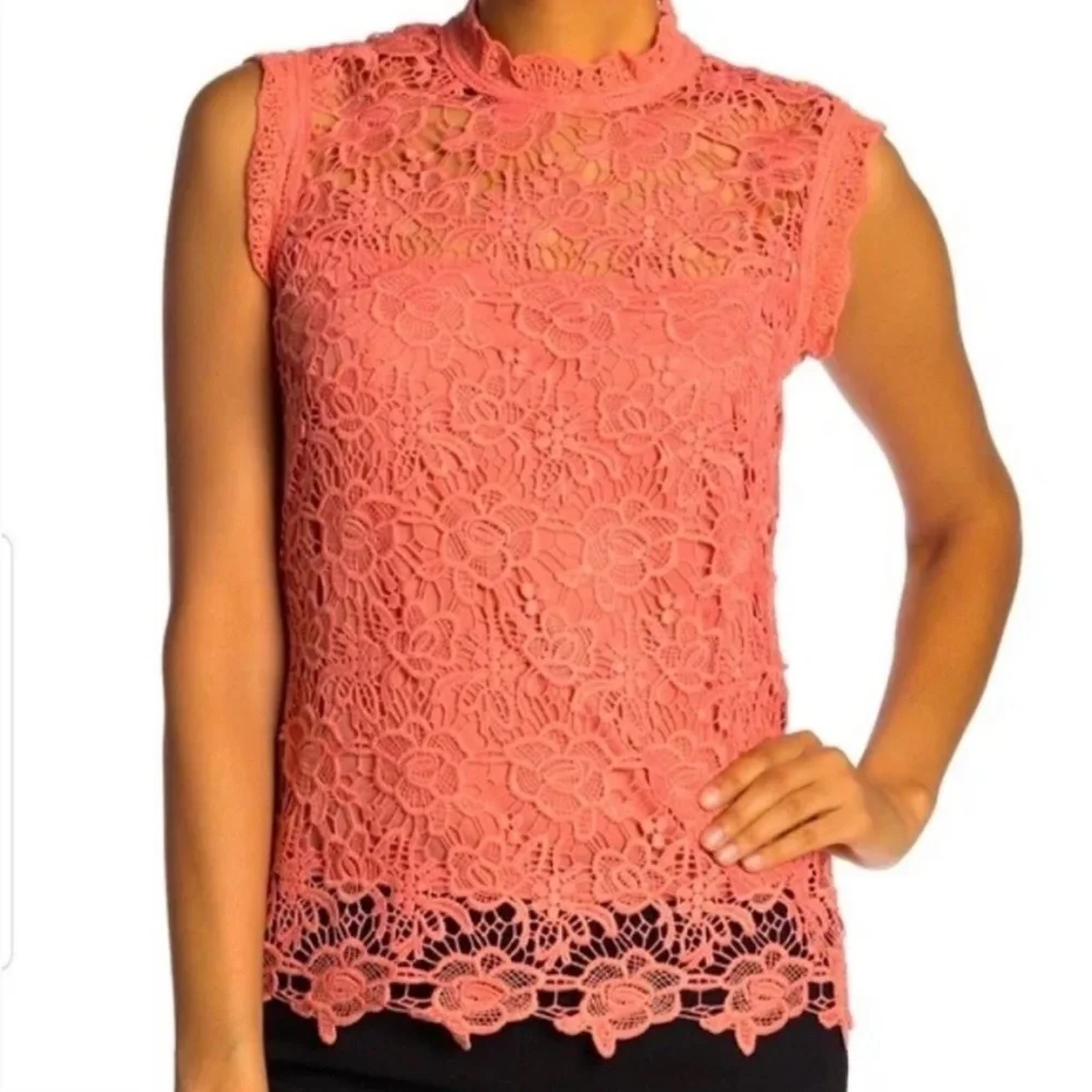 Lace Sleeveless Top Coral MSRP $89 - Picture 2 of 7